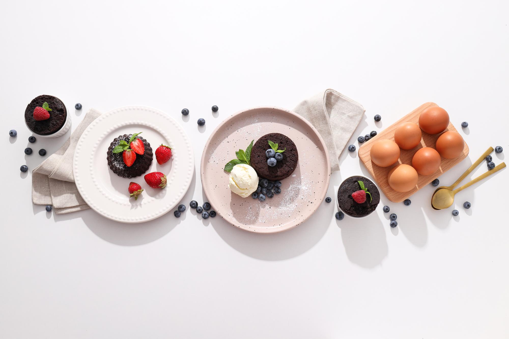 Assortment of plated courses on counter